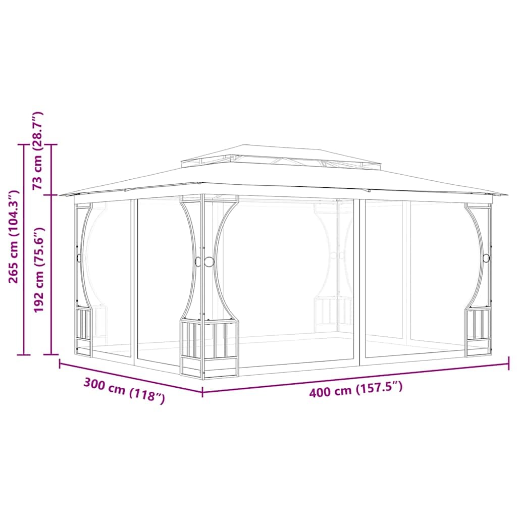 Gazebo with Nets 9.8x13.1x8.7 ft Anthracite G2531