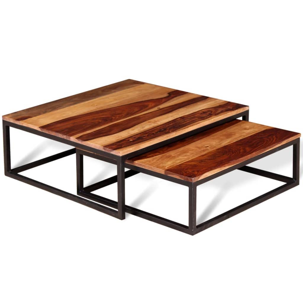 Coffee Table Side Tables 2 Piece Nesting Set Solid Sheesham Wood S26099