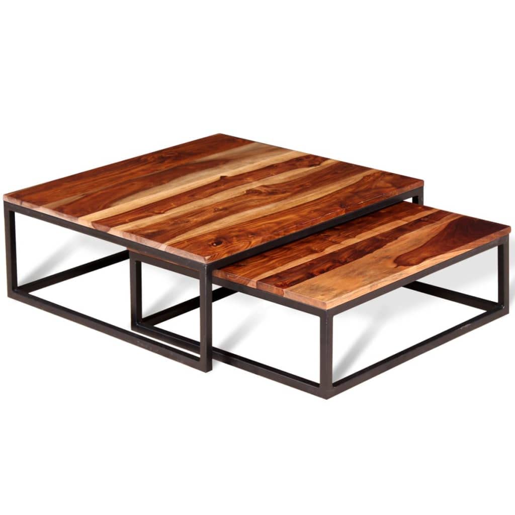 Coffee Table Side Tables 2 Piece Nesting Set Solid Sheesham Wood S26099