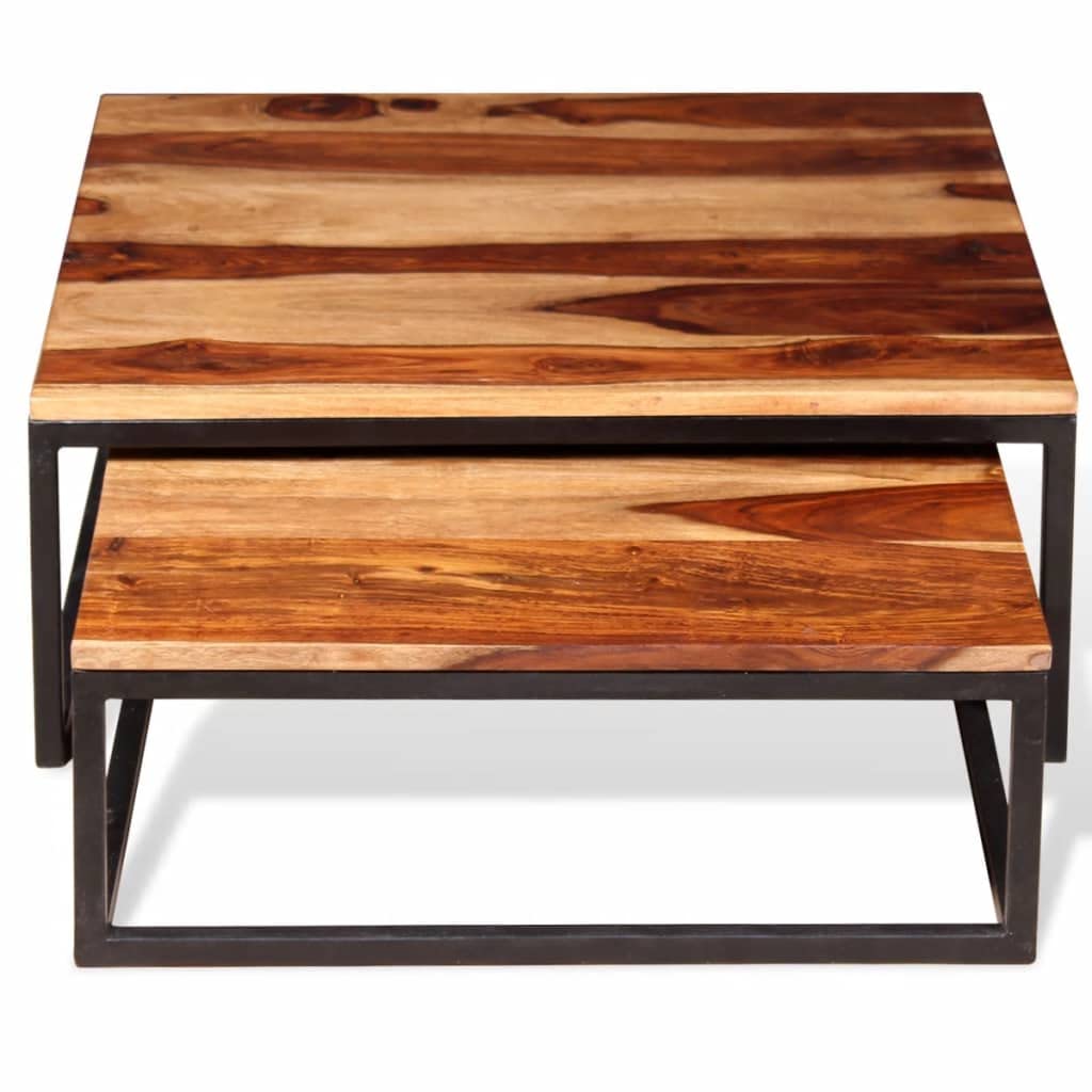 Coffee Table Side Tables 2 Piece Nesting Set Solid Sheesham Wood S26099