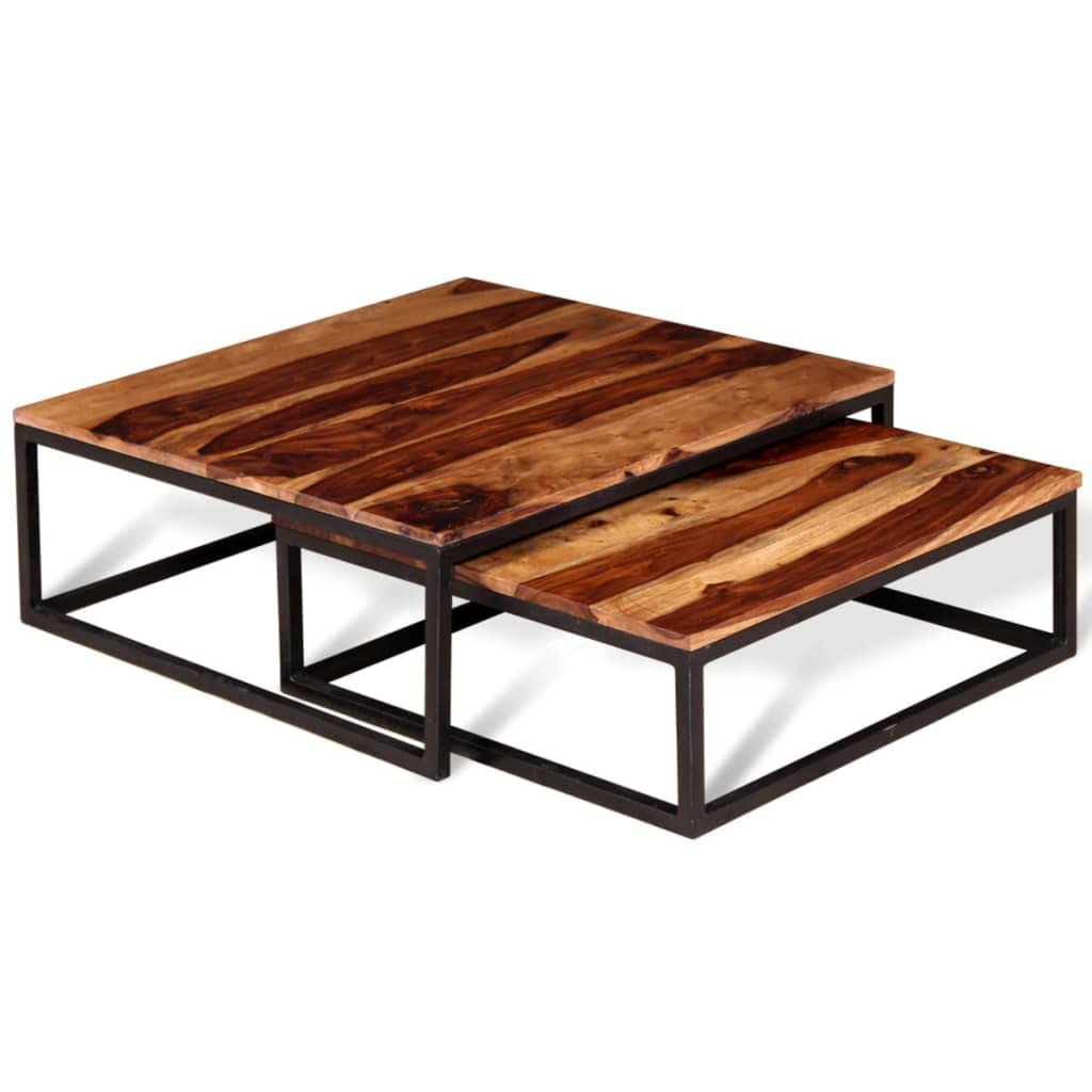 Coffee Table Side Tables 2 Piece Nesting Set Solid Sheesham Wood S26099