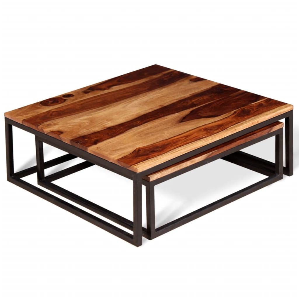 Coffee Table Side Tables 2 Piece Nesting Set Solid Sheesham Wood S26099