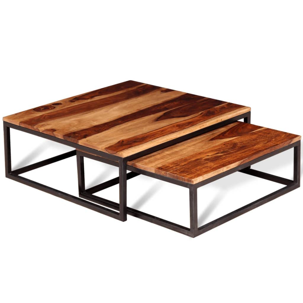 Coffee Table Side Tables 2 Piece Nesting Set Solid Sheesham Wood S26099