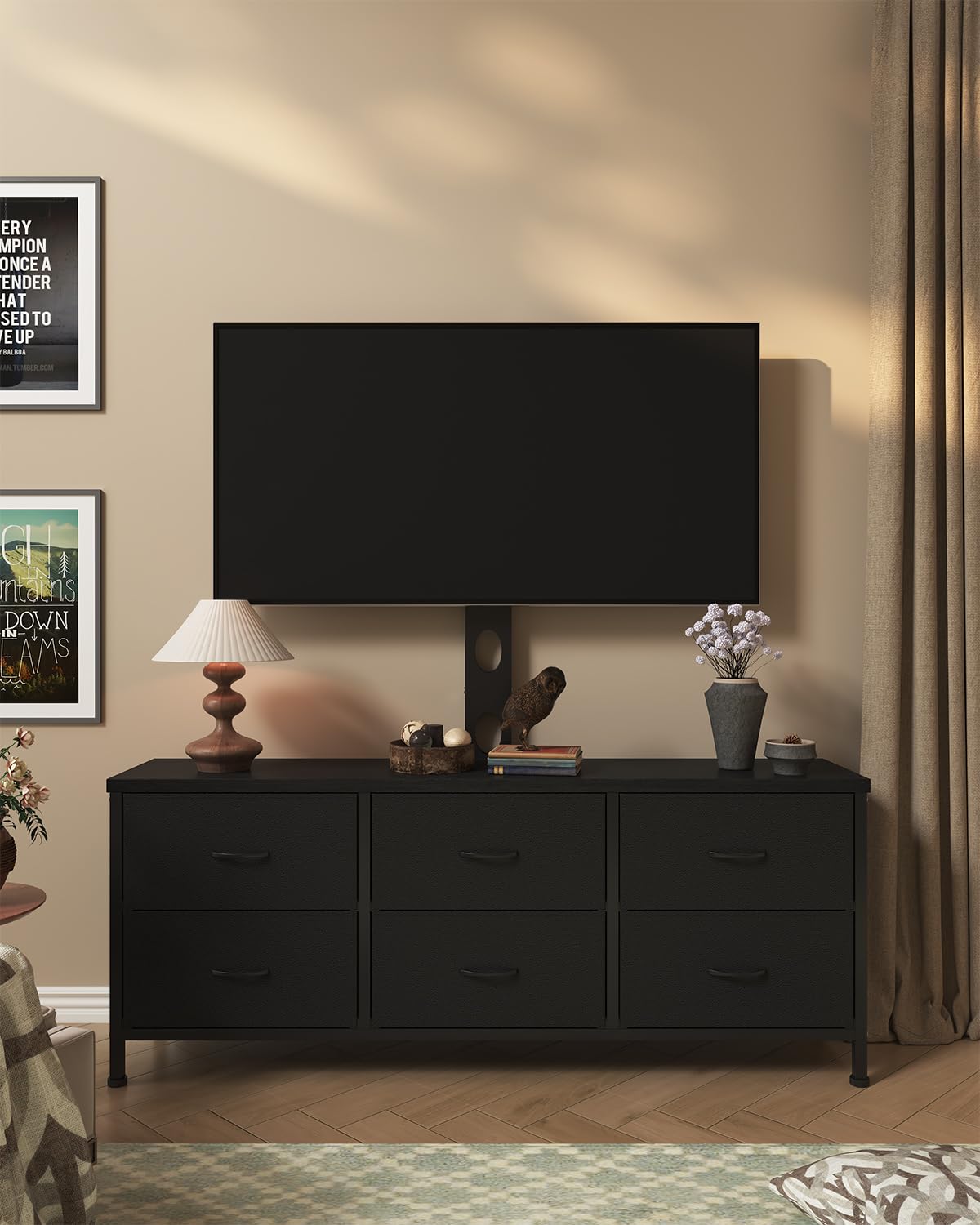 Black 6 Drawer TV Stand with Mount L4208