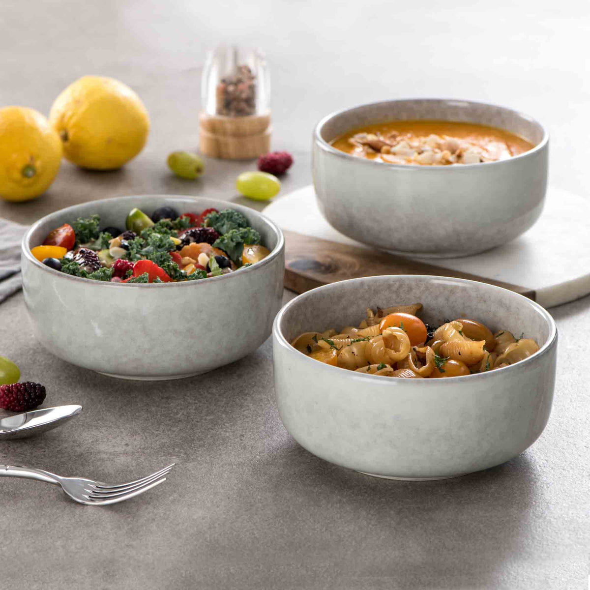 Ceramic Bowl Set of 4, 26 OZ Porcelain Bowls, Reactive Glaze, Microwave & Dishwasher Safe, Grey A45443