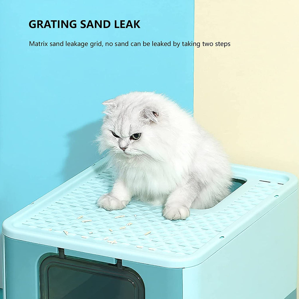 Foldable Large Top Entry Anti-Splashing Cat Litter Box with Lid and Scoop U6476