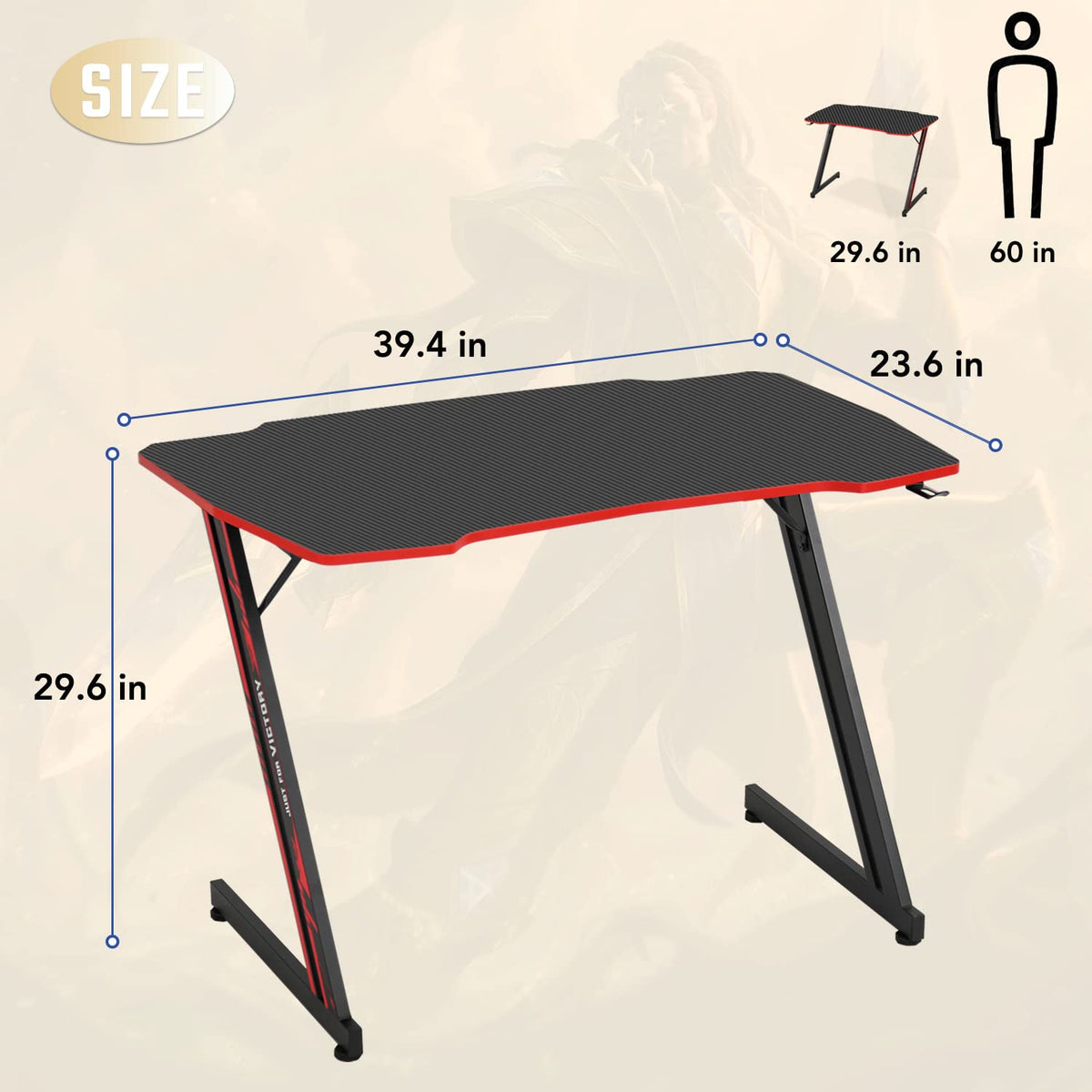 39" Red Z-Shaped Gaming Table L1653