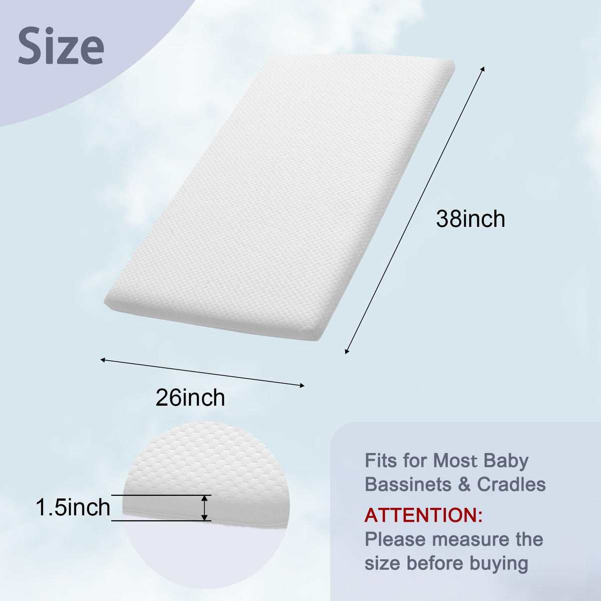 Baby Bassinet Mattress 38 x 26 Inch Gel Memory Foam A887571