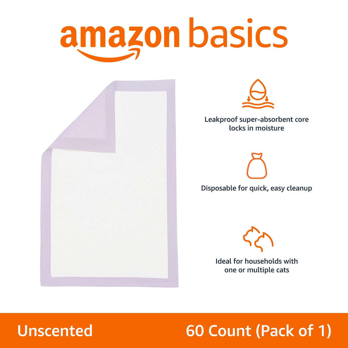 Cat Pee Pads, Super Absorbent, Disposable, Unscented, 60 Count N913