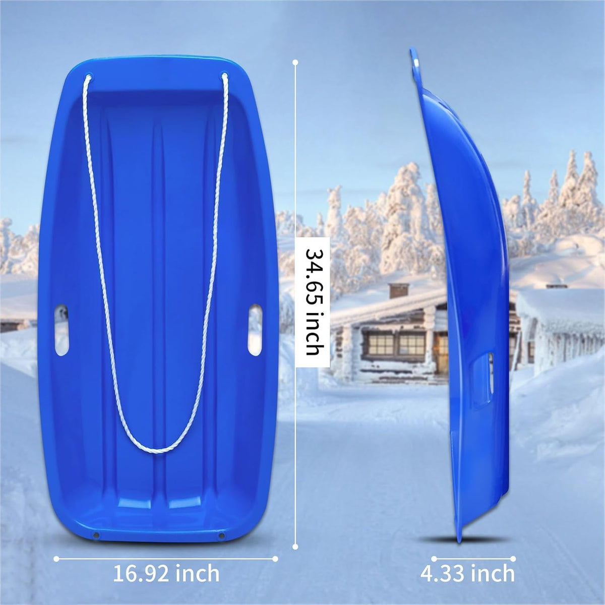 35 Inch 2-Person Plastic Snow Sled with Pull Rope O93608