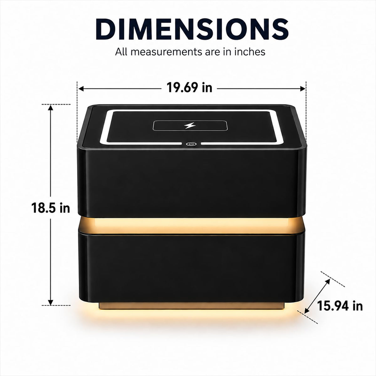 Black Solid Wood Nightstand with Wireless Charging and Drawers R8969