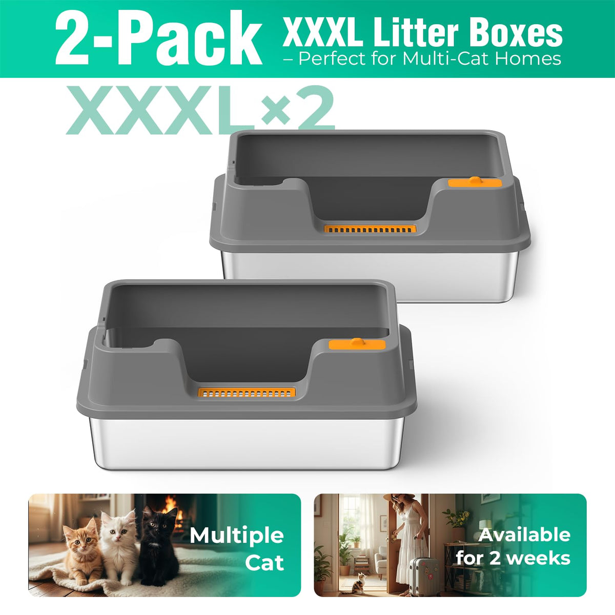 Extra Large Stainless Steel Litter Box with High Sides Y358