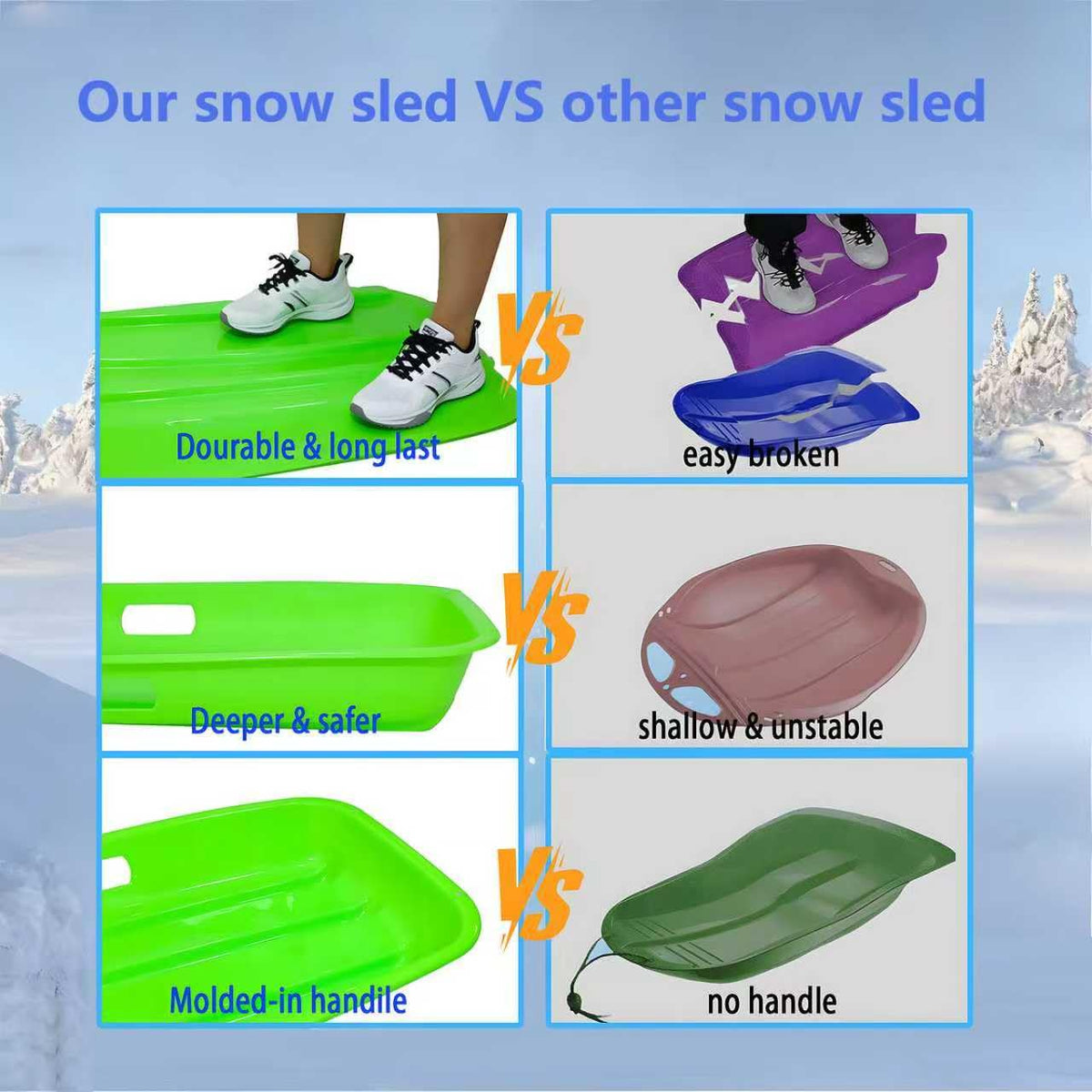 35 Inch 2-Person Plastic Snow Sled with Pull Rope O93608