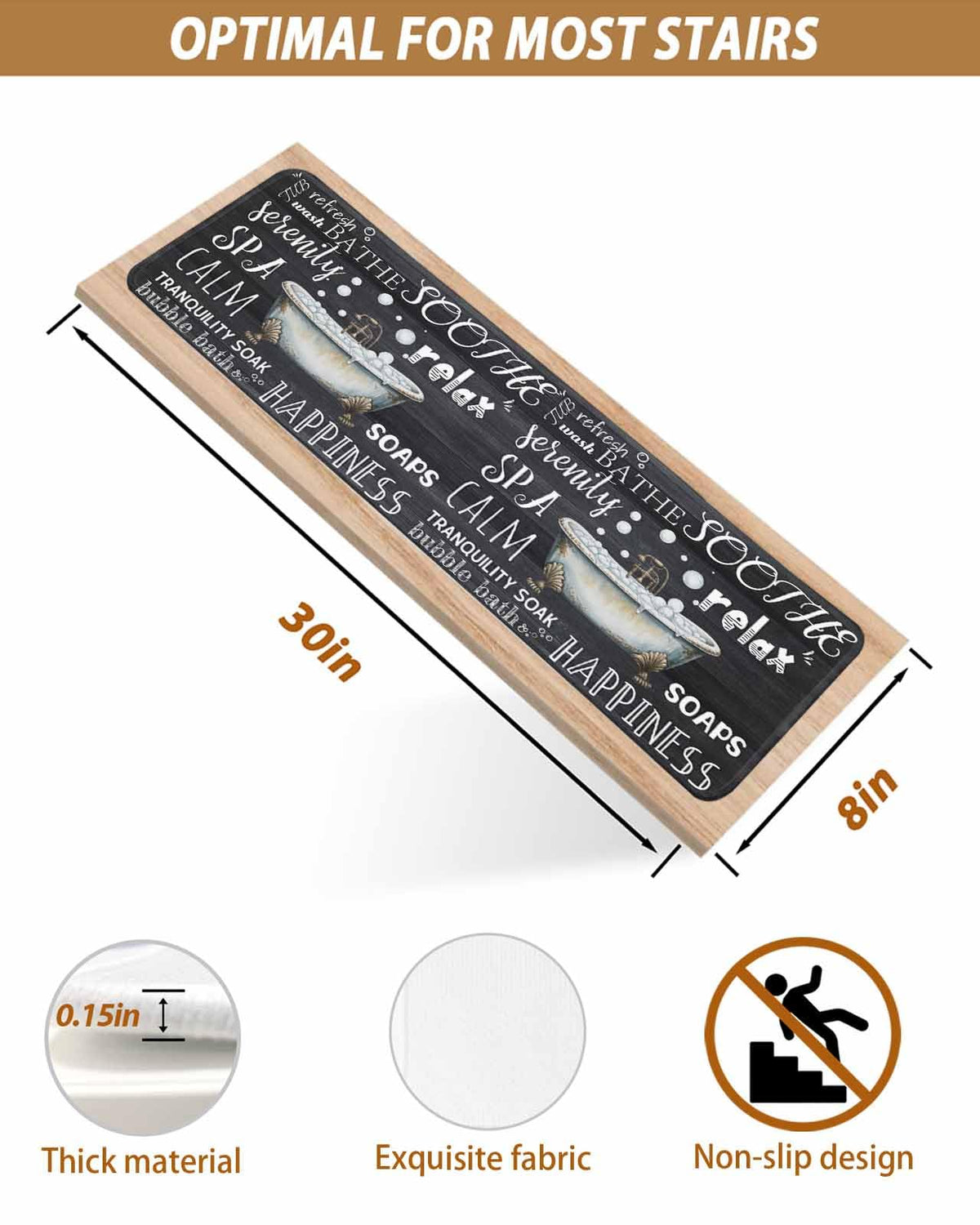 Black Vintage Art Non Slip Carpet Stair Treads 10 Pack 8x30 inch X9819
