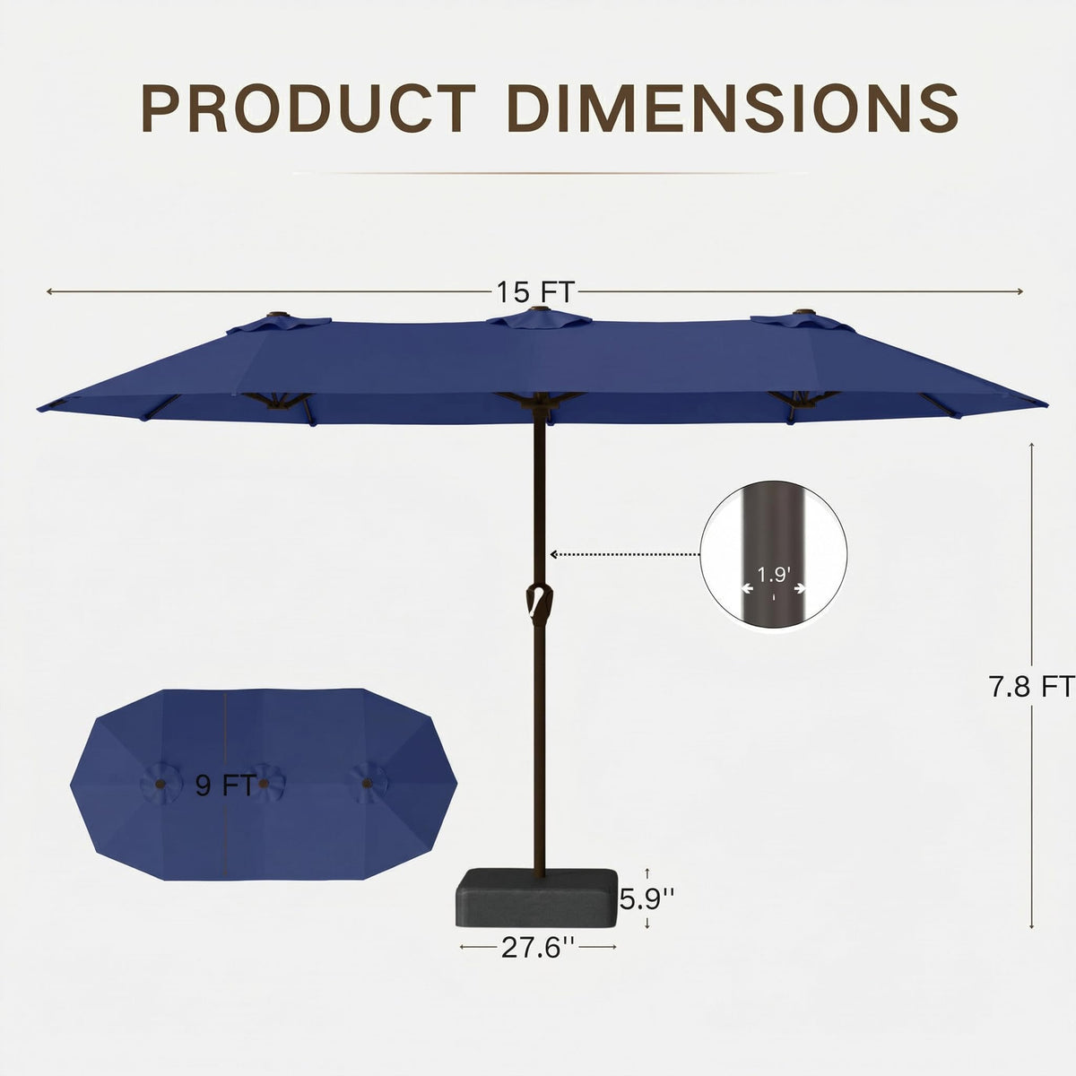 15ft Double-Sided Rectangle Patio Umbrella with Base L453924