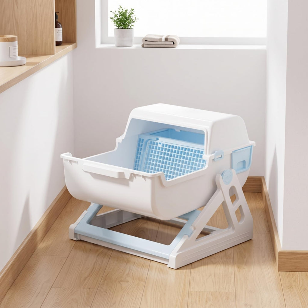 Semi-Automatic Sifting Cat Waste Pan White Gray A690337