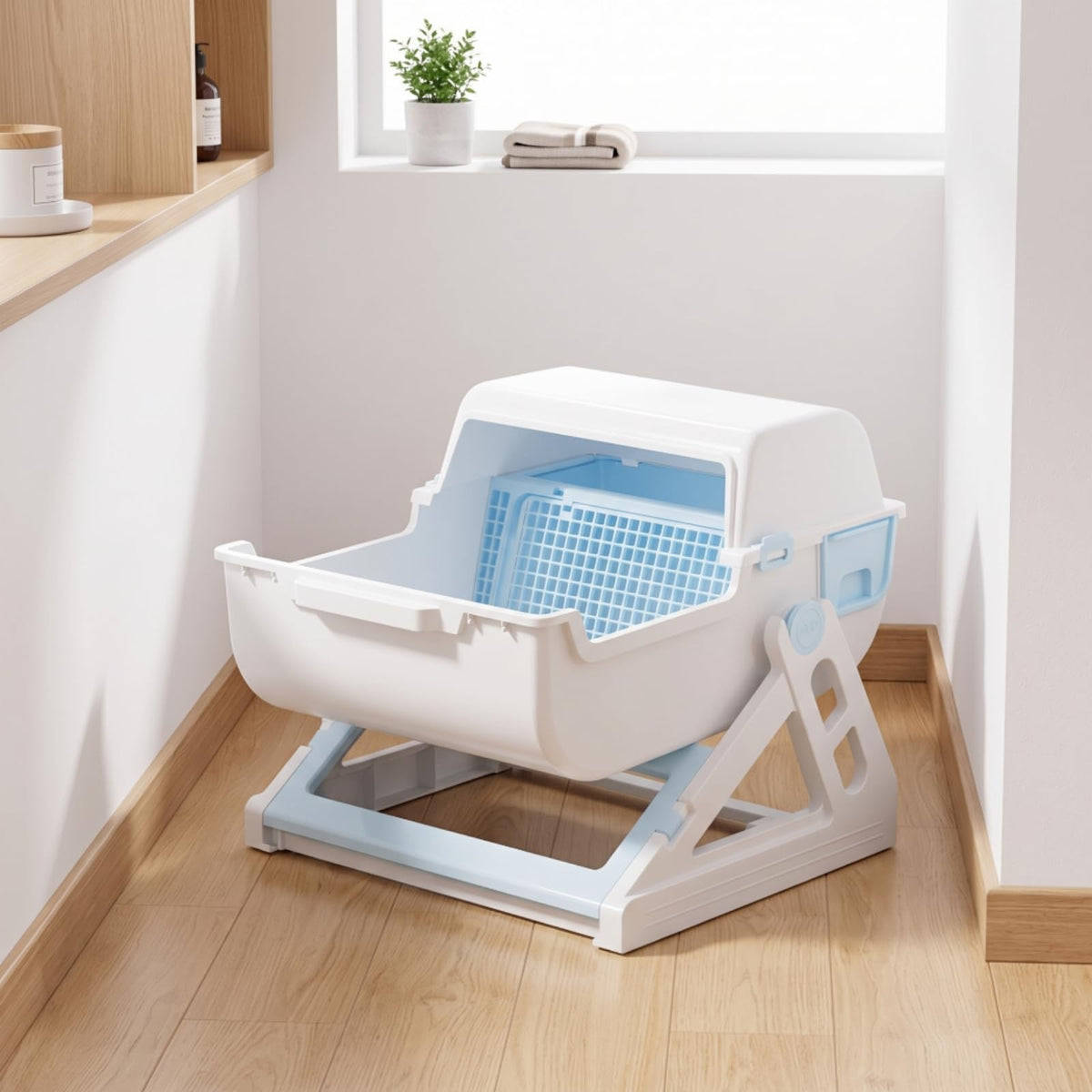 Semi-Automatic Sifting Cat Waste Pan White Gray A690337