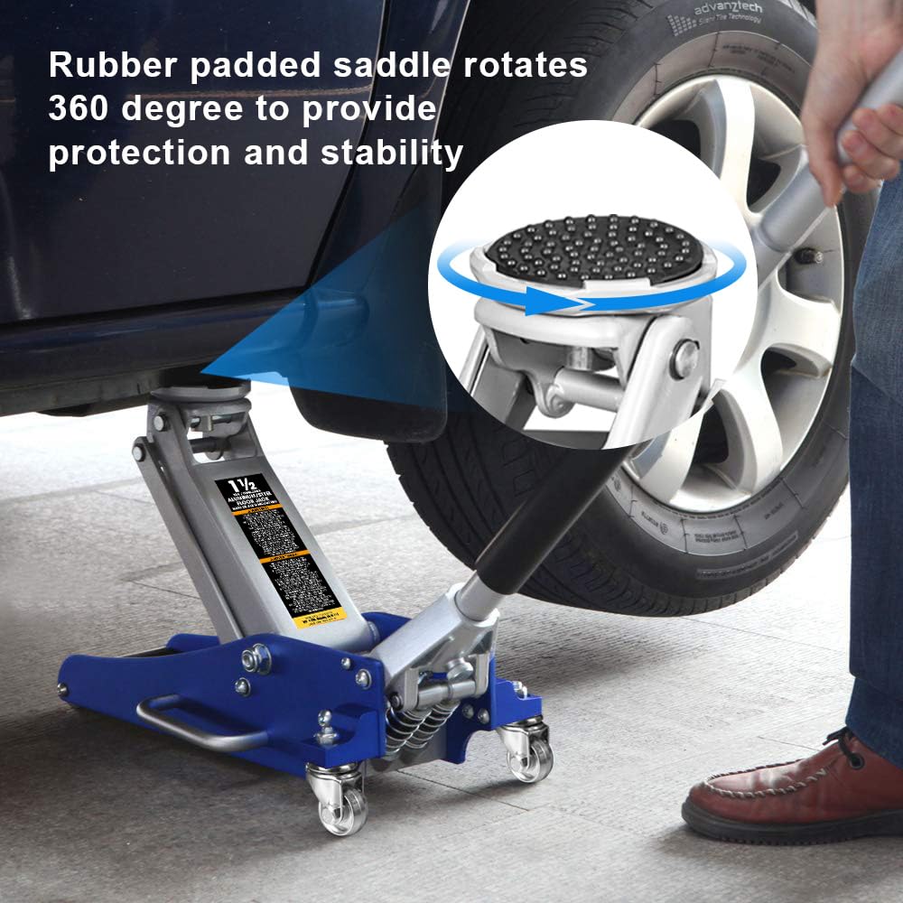 Blue 1.5 Ton Low Profile Aluminum Steel Racing Floor Jack G127085