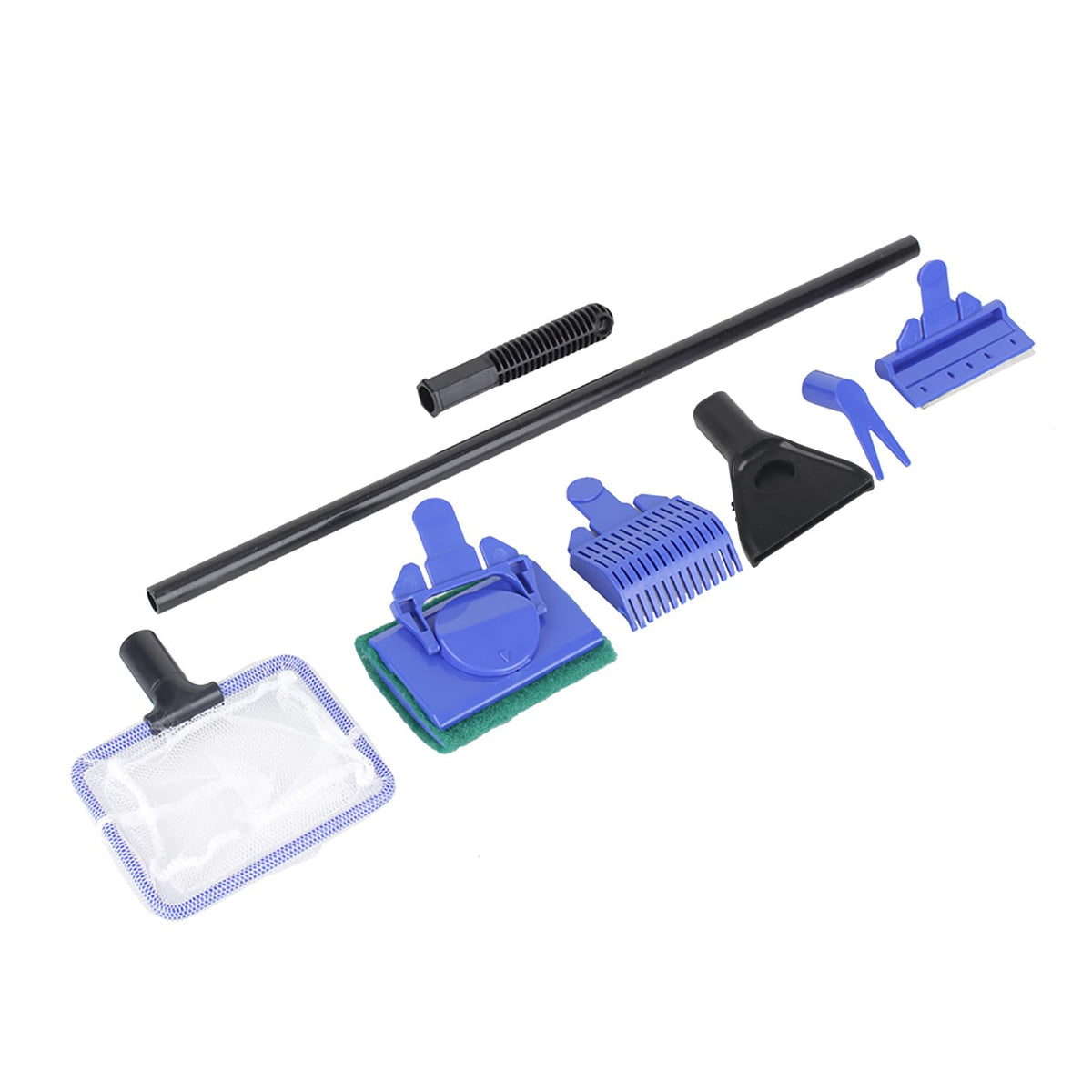 5 in 1 Aquarium Cleaning Tool Set with Fish Net Scraper and Sponge Brush Black and Blue V319748