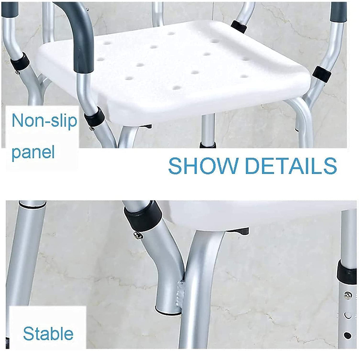 Padded Seat Transfer Bench, Bath Stools, Shower Chair with Arms and Back Y794
