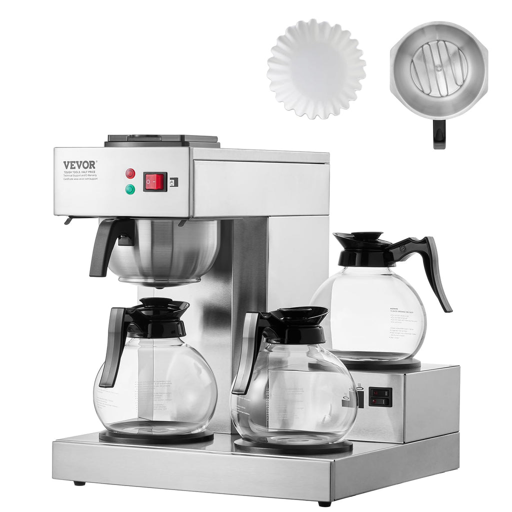 12 Cups Commercial Drip Coffee Maker with 3 Glass Carafes and Warmer Plates G9931