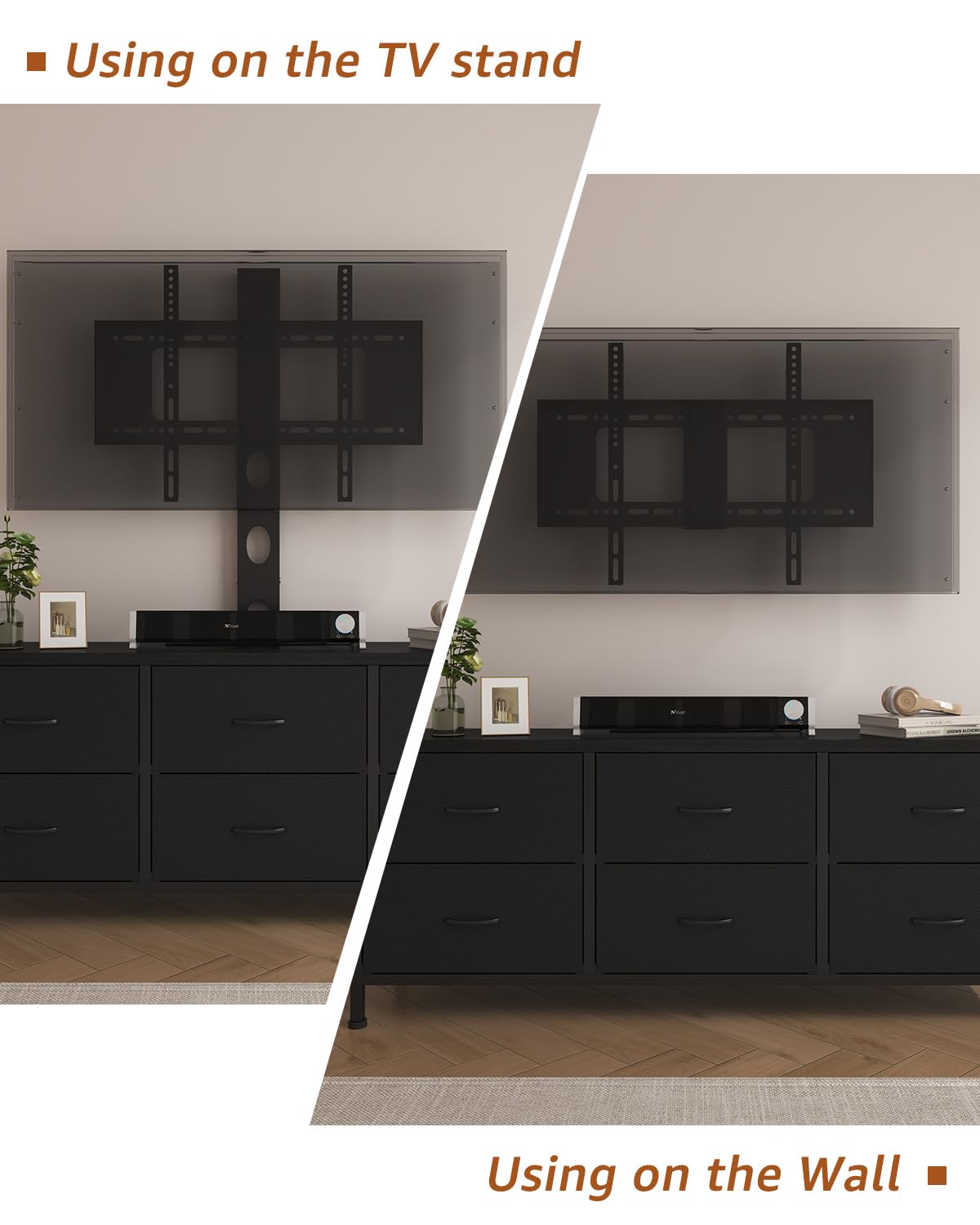 Black 6 Drawer TV Stand with Mount L4208