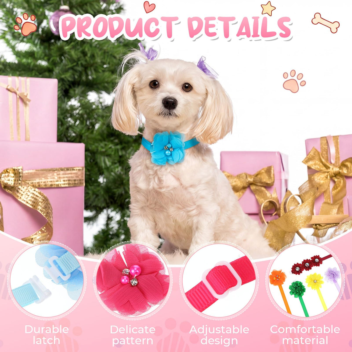 100 Pcs Floral Adjustable Dog Collar Flowers K849