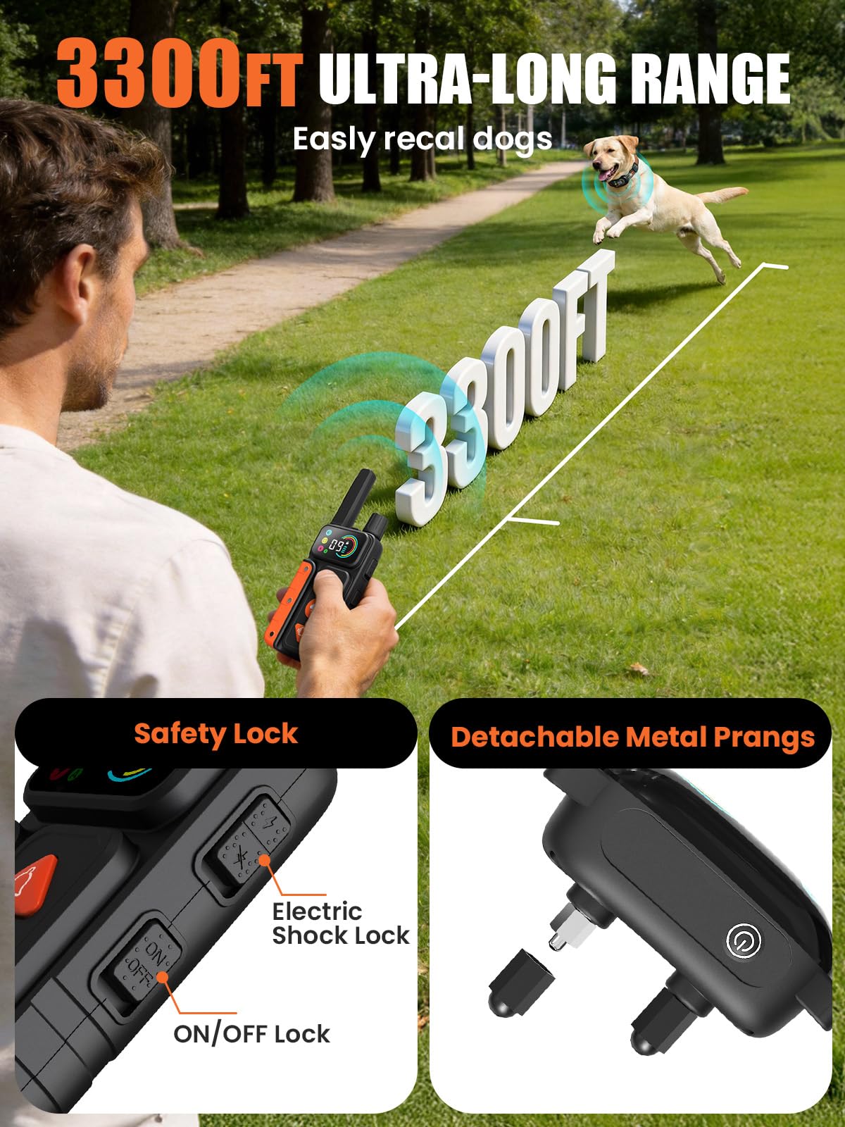 2-in-1 Dog Bark Collar & Shock Collar, IPX7 Waterproof E Collars with AI Anti-Bark/Beep/Vibration/Shock/no Shock for Small Medium Large Dog(5-120Lbs), Dog Training Collar with 3300FT Remote A4492
