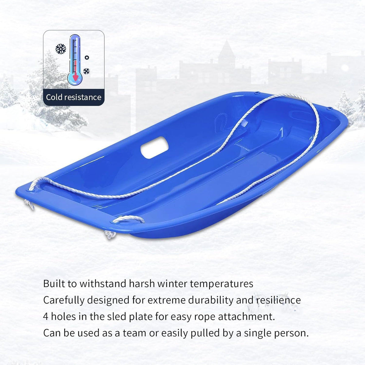 35 Inch 2-Person Plastic Snow Sled with Pull Rope O93608