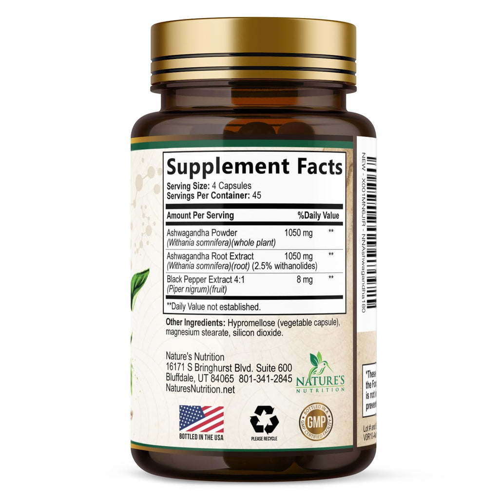 Ashwagandha Capsules with Black Pepper Vegan 180 Capsules F86634