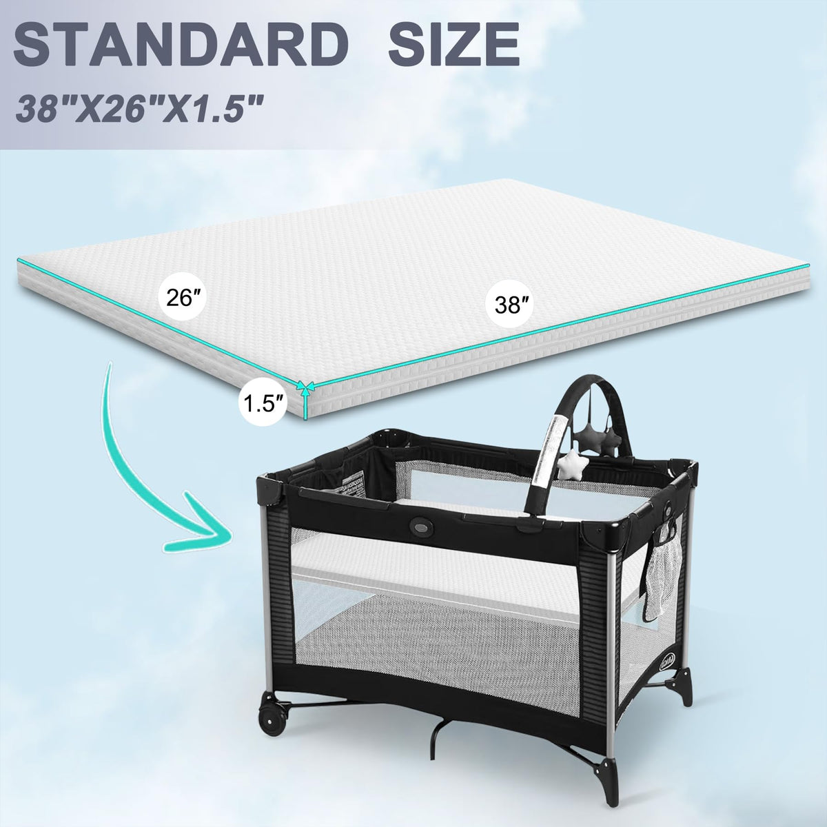 Baby Bassinet Mattress 38 x 26 Inch Gel Memory Foam A887571