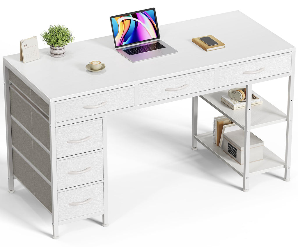White 6 Drawer Computer Desk with Shelves U284484