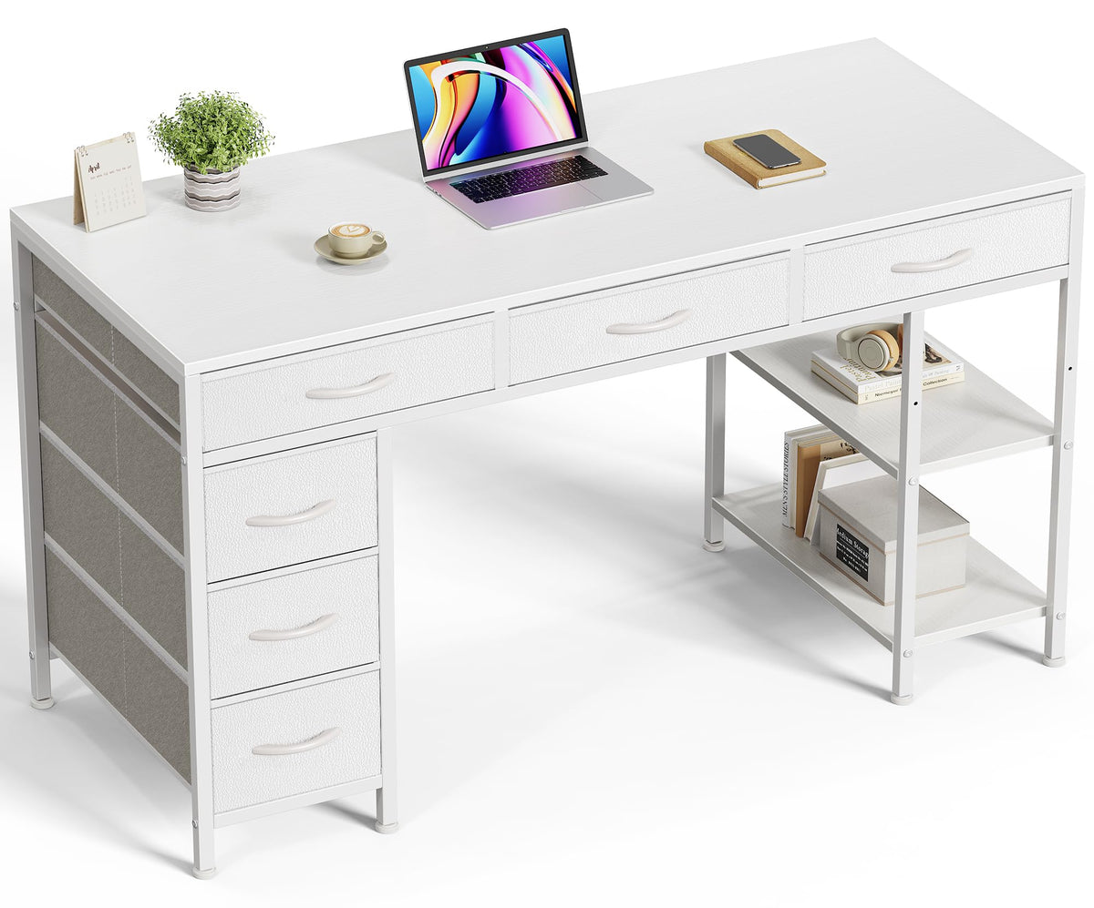 White 6 Drawer Computer Desk with Shelves U284484