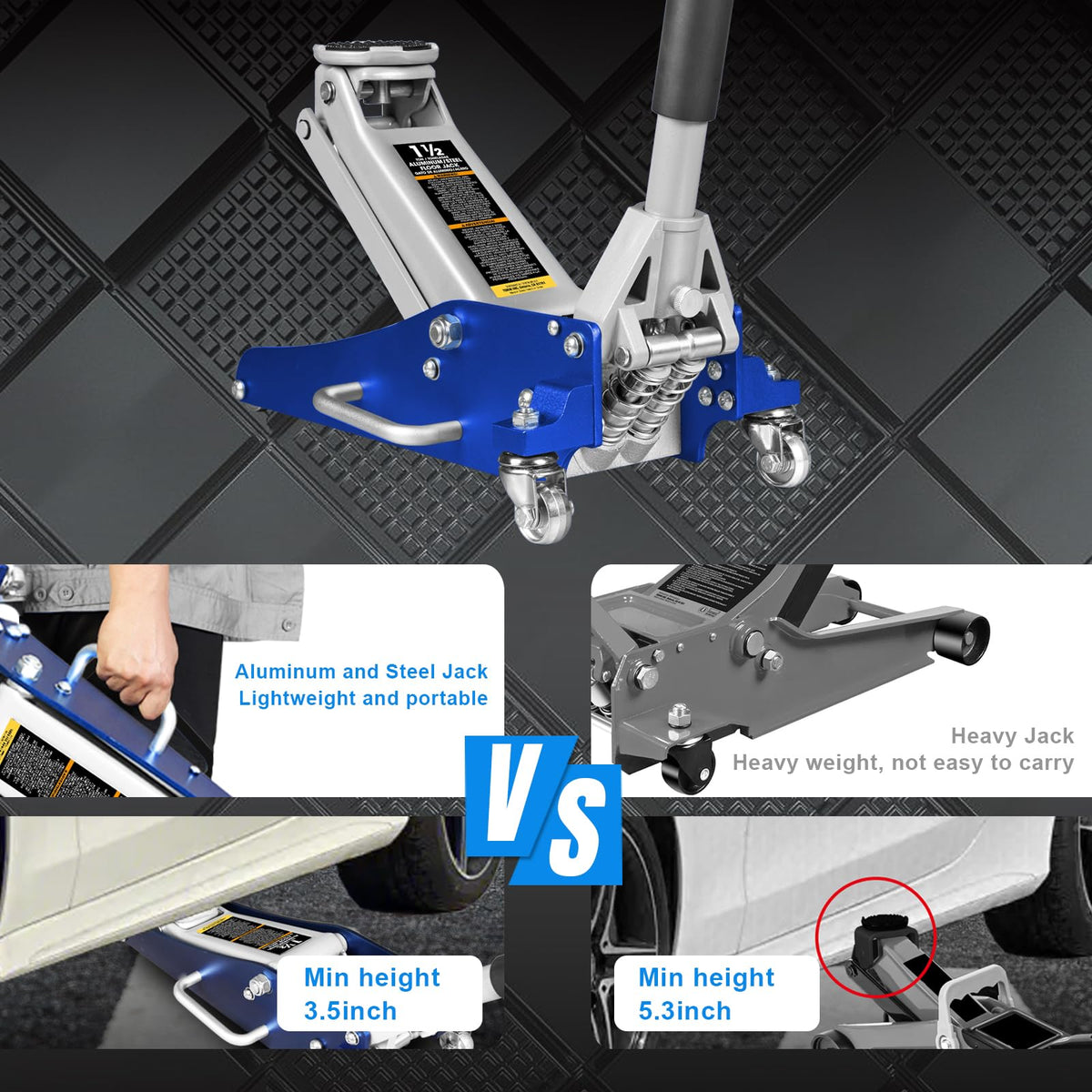 Blue 1.5 Ton Low Profile Aluminum Steel Racing Floor Jack G127085