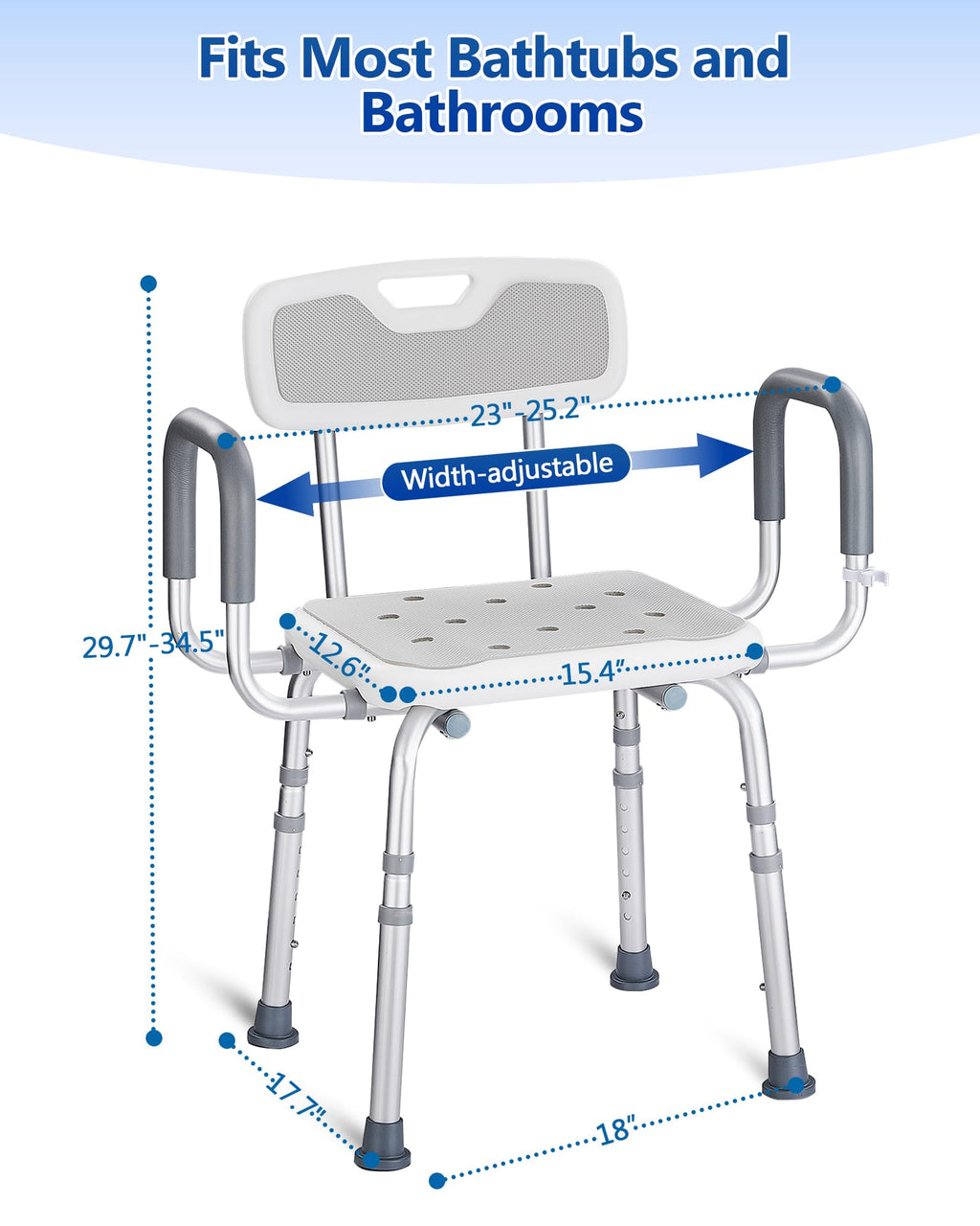 Height Adjustable Shower Chair with Back and Arms V497570