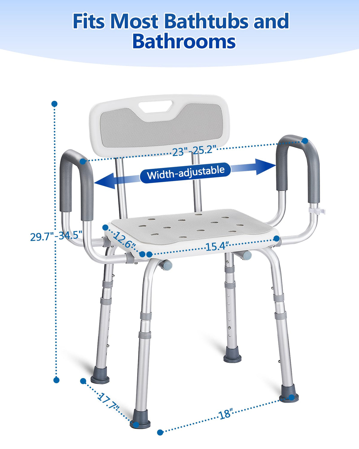 Height Adjustable Shower Chair with Back and Arms V497570