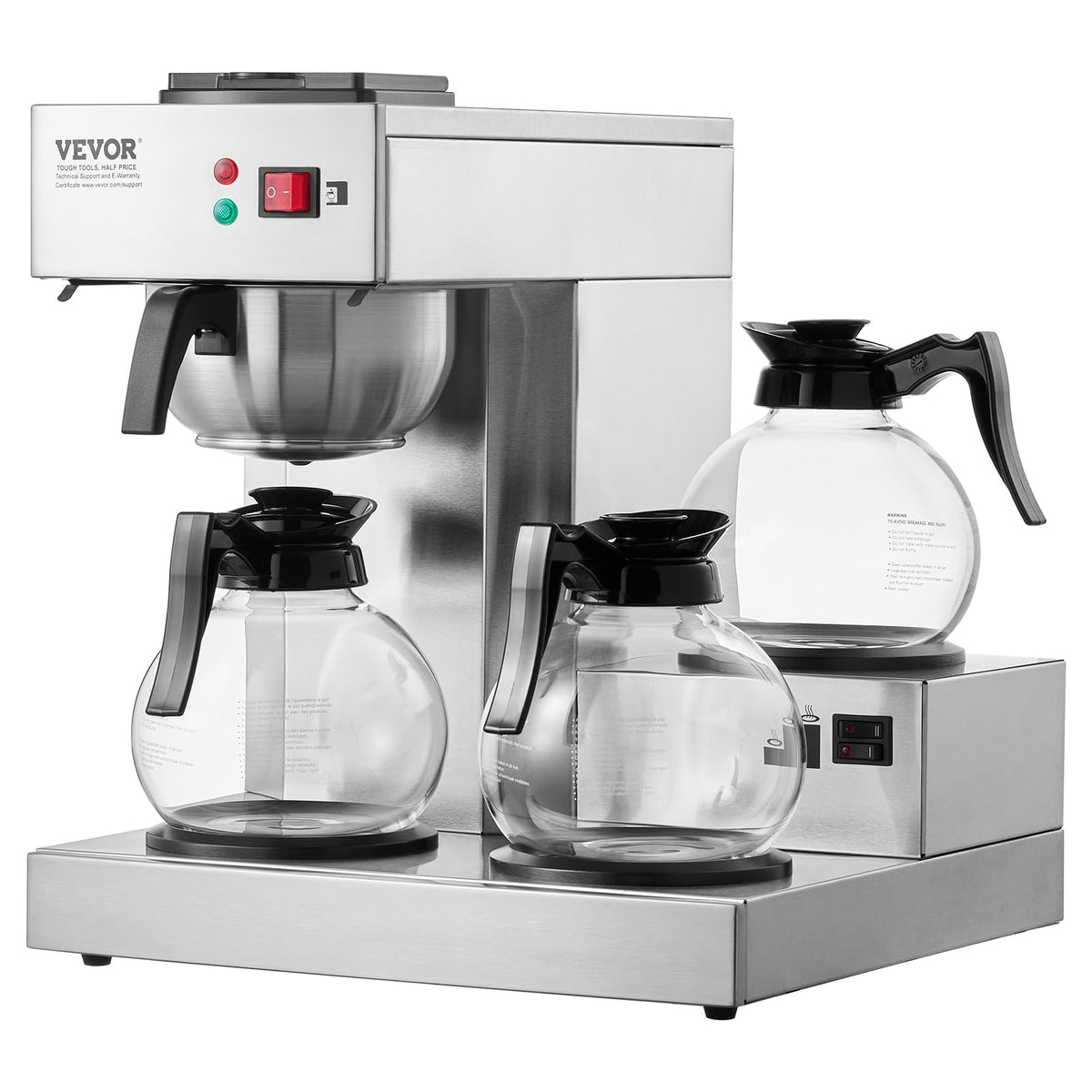 12 Cups Commercial Drip Coffee Maker with 3 Glass Carafes and Warmer Plates G9931