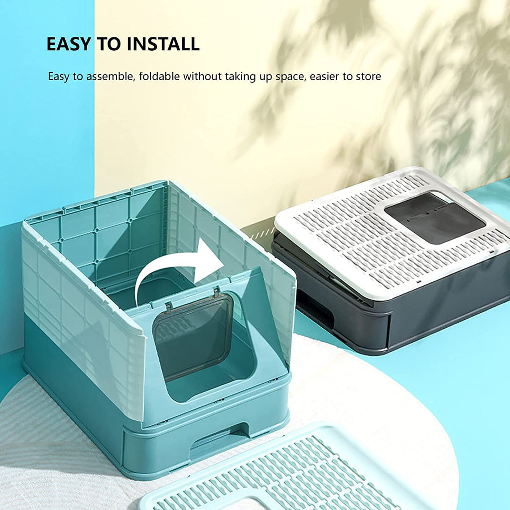 Foldable Large Top Entry Anti-Splashing Cat Litter Box with Lid and Scoop U6476