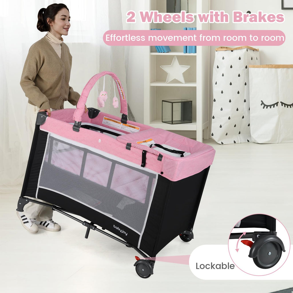 3 in 1 Pink Pack and Play Baby Crib Bassinet B836167