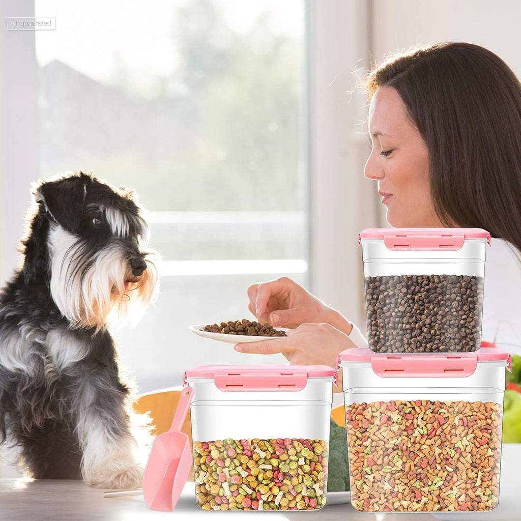 3 Pieces Plastic Pet Food Storage Containers with Spoon J20079
