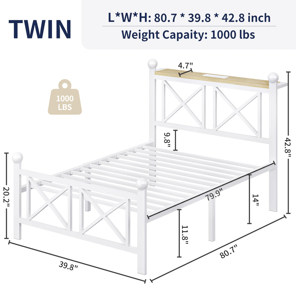 White Twin Bed Frame with Headboard and Footboard E83673