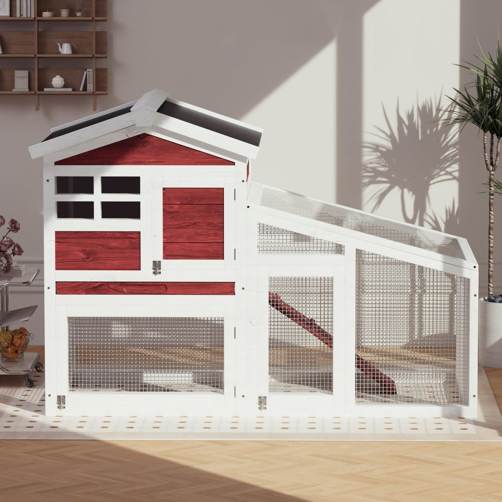 2-Tier Wooden Rabbit Hutch with Run Q105