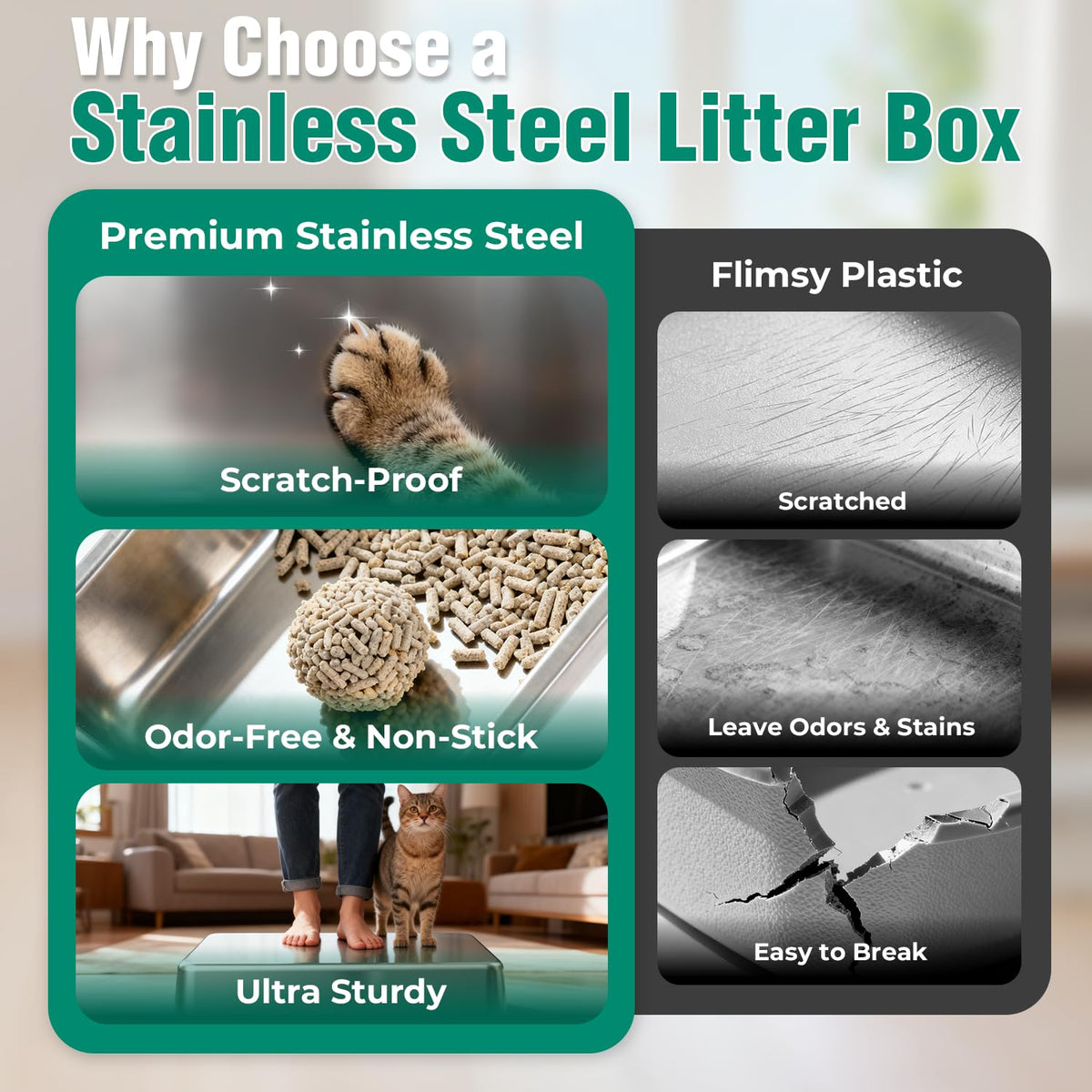 Extra Large Stainless Steel Litter Box with High Sides Y358