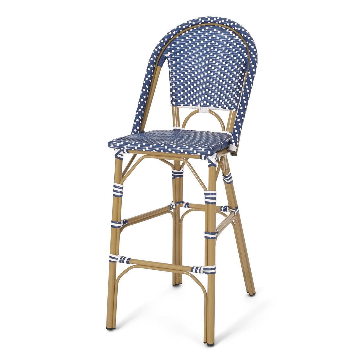 29.5" H Outdoor Bar Stools Set of 2 PE Rattan Aluminum Dark Teal & White Y279159