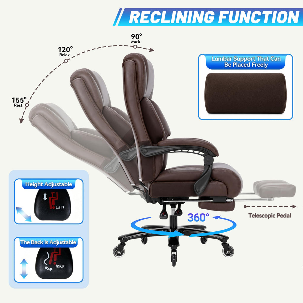 Brown Heavy Duty Reclining Executive Office Chair with Footrest Q7728