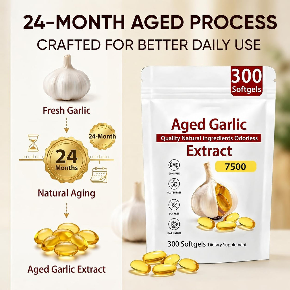 Odorless Organic Garlic Extract Capsules 300 Softgels X8742
