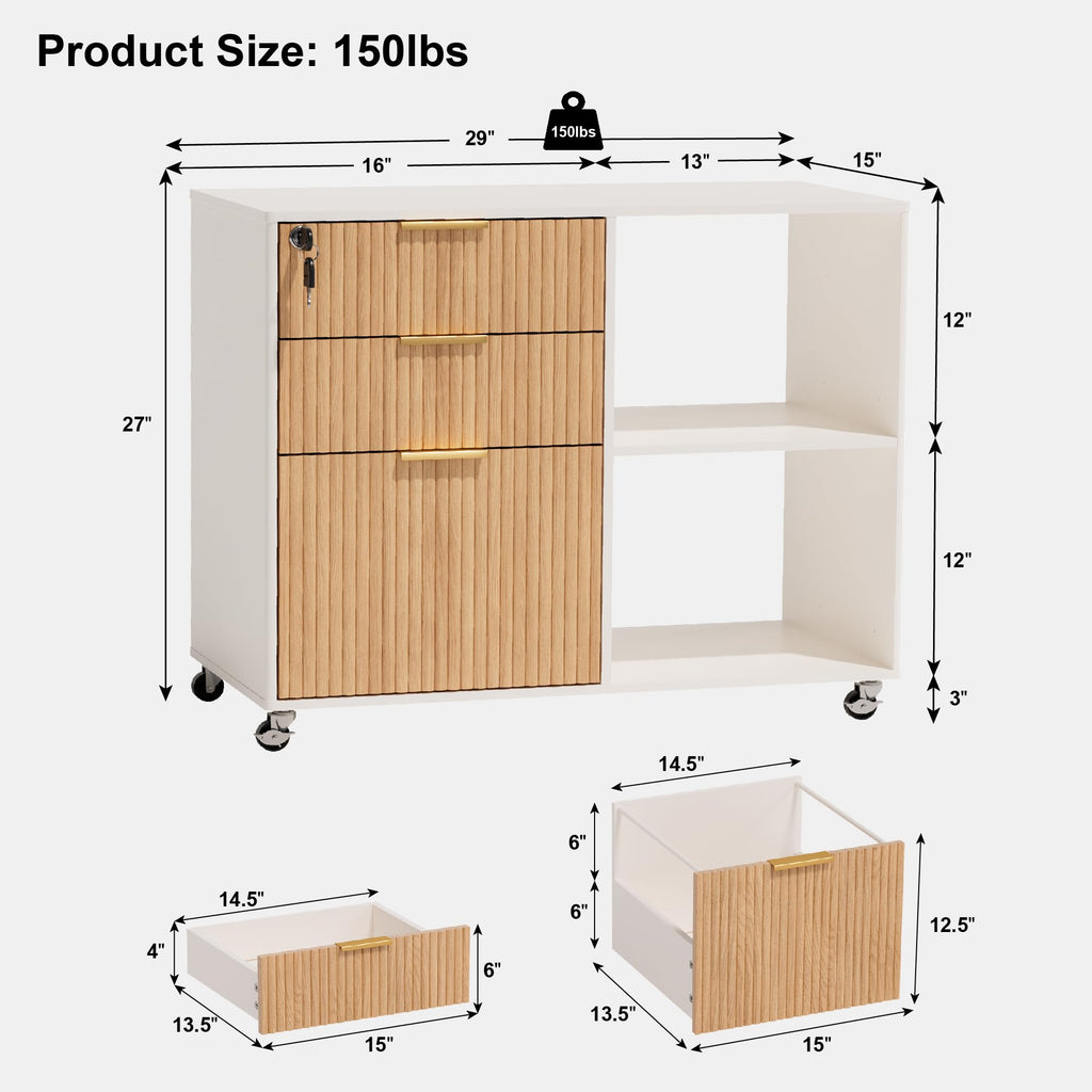 3 Drawer Fluted Mobile Filing Cabinet with Lock T4563