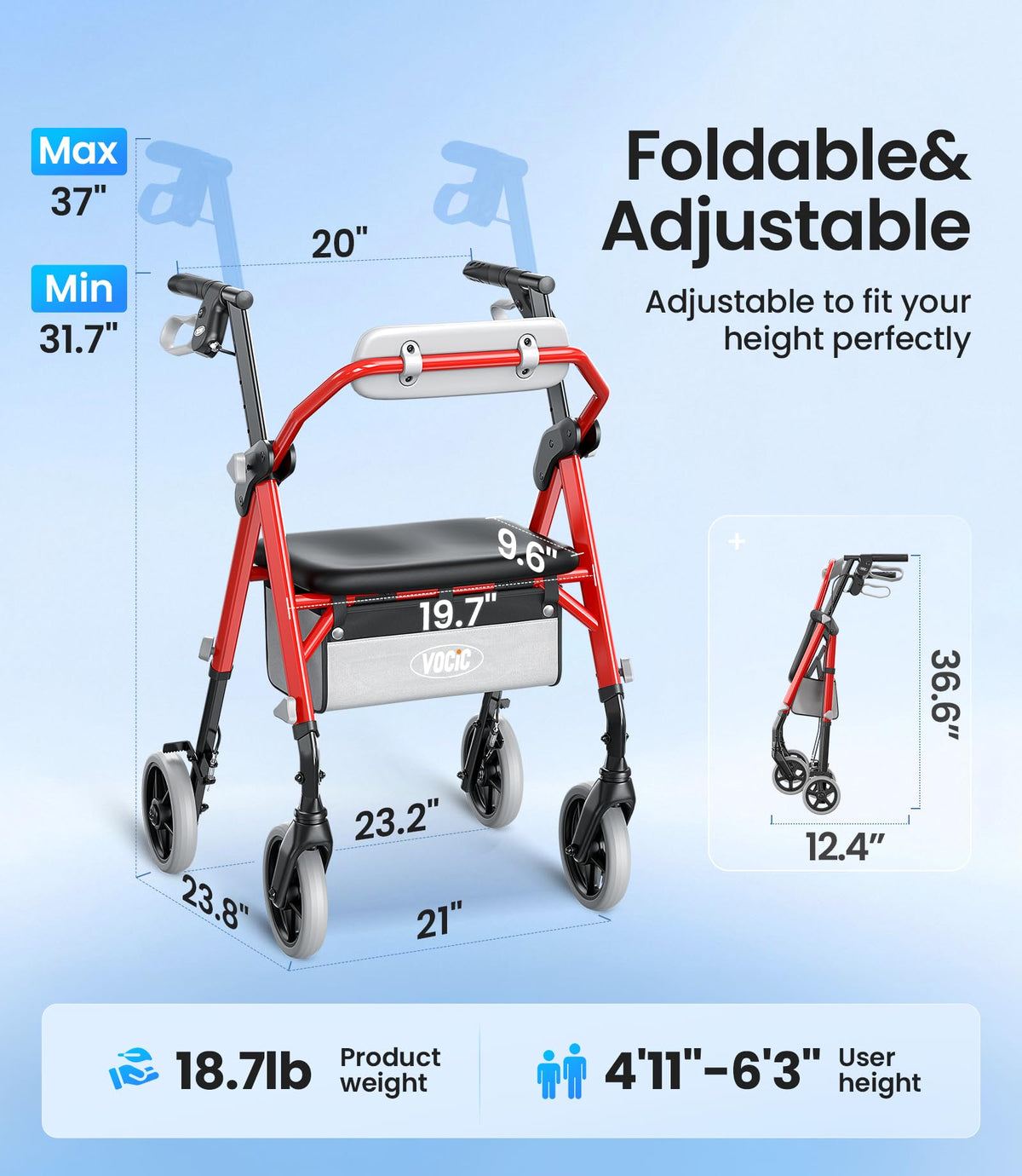 Foldable Rollator Walker with Seat P694