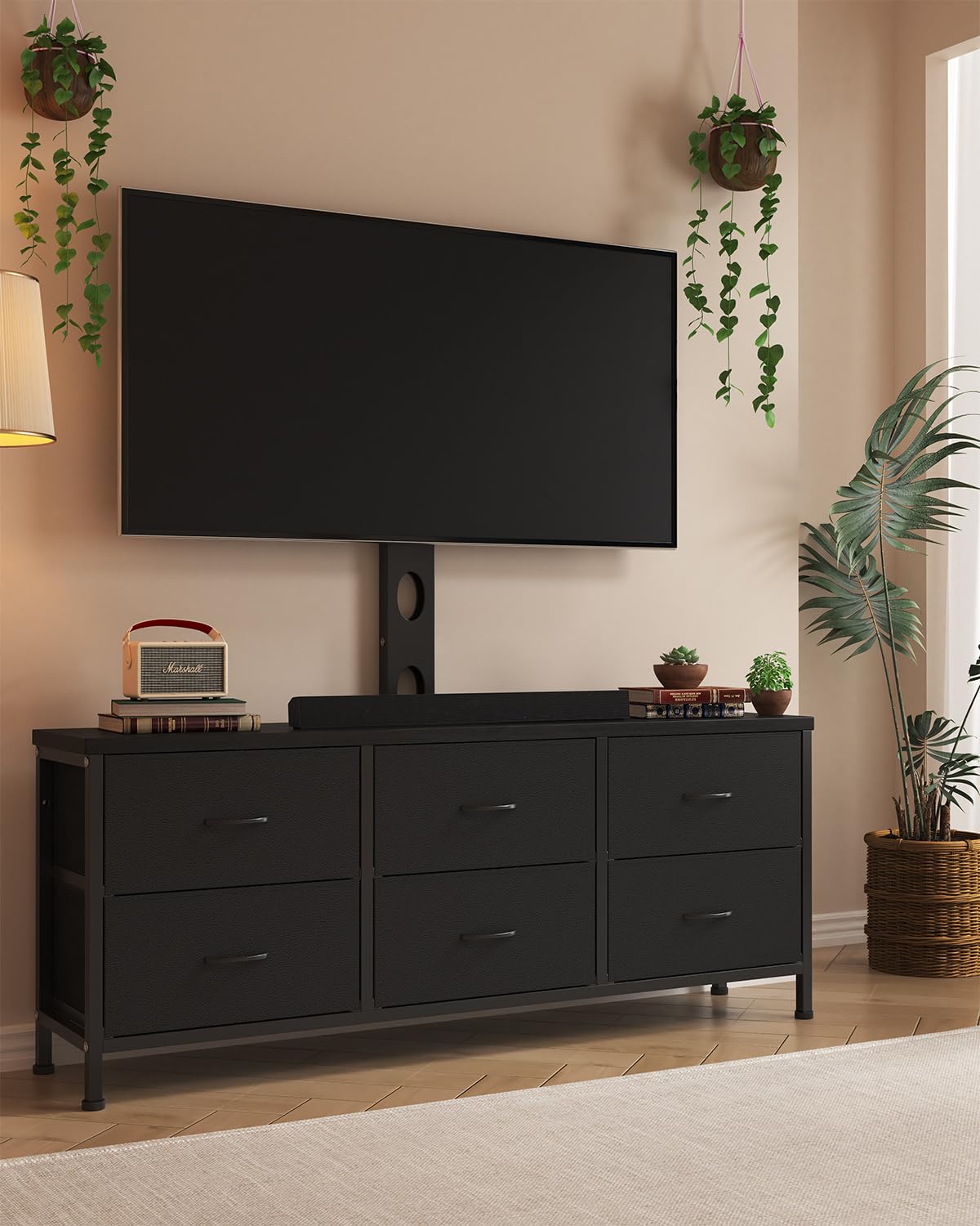 Black 6 Drawer TV Stand with Mount L4208