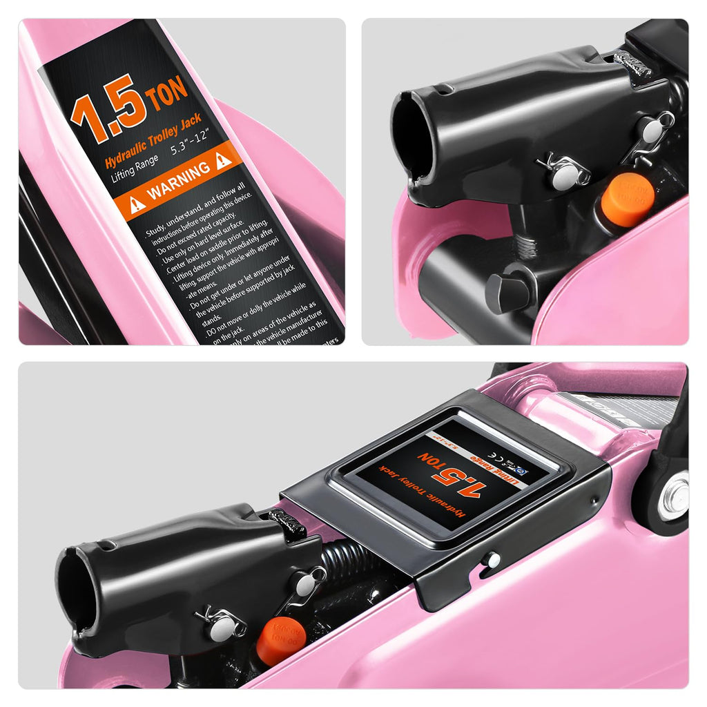 Low Profile Hydraulic Trolley Floor Jack 1.5 Ton Pink P98519